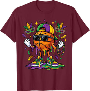 Basketball Ice Cream Drip Festival Carnival Mardi Gras Boys T-Shirt - T-Shirt | Maroon