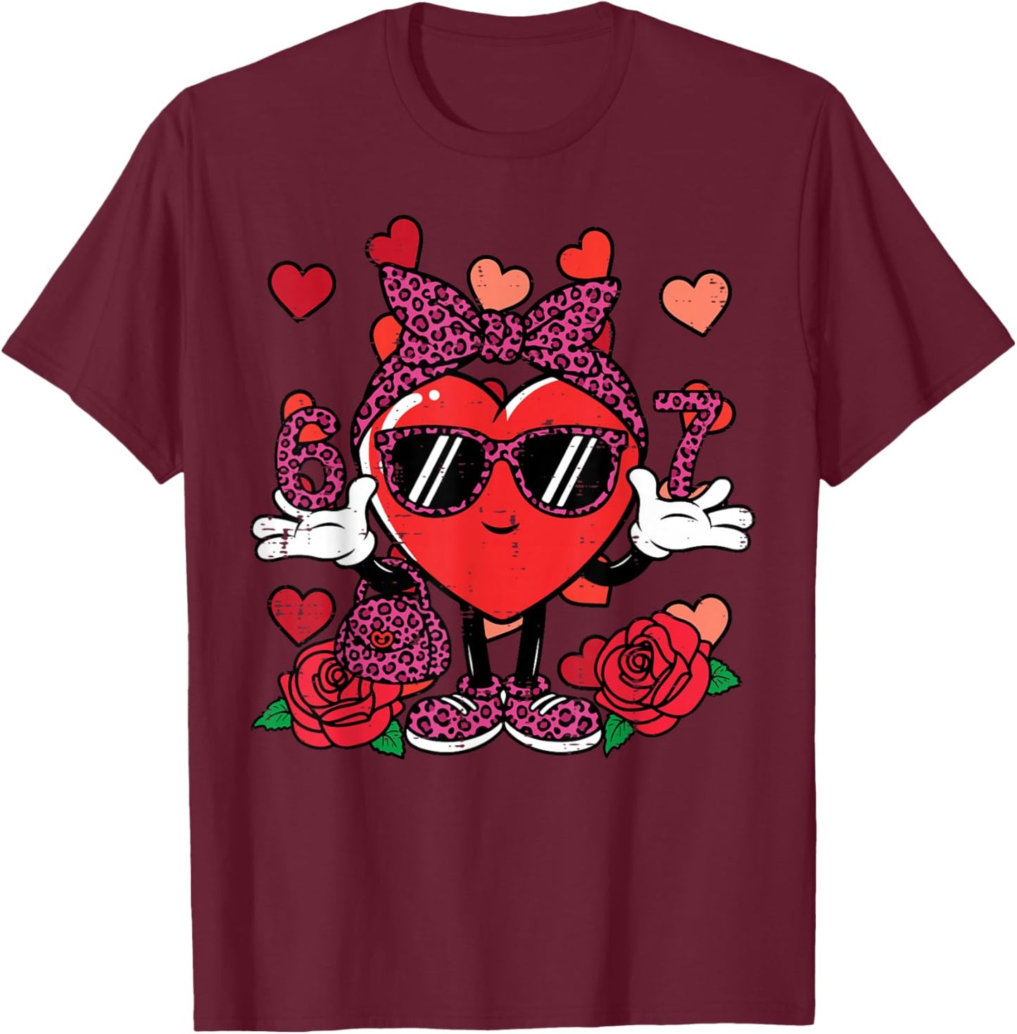 6 7 Valentines Day Cute 67 Valentine Meme Women Teacher Kids T-Shirt - T-Shirt | Maroon