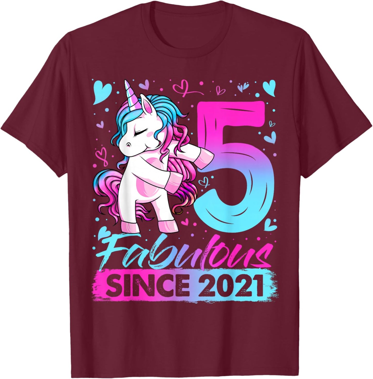 5th Birthday Shirt Girl 5 Year Old Gifts 5 Birthday Girl T-Shirt - T-Shirt | Maroon
