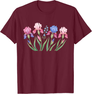 Iris Flower Bouquet Art Nature Outdoors T-Shirt - T-Shirt | Maroon