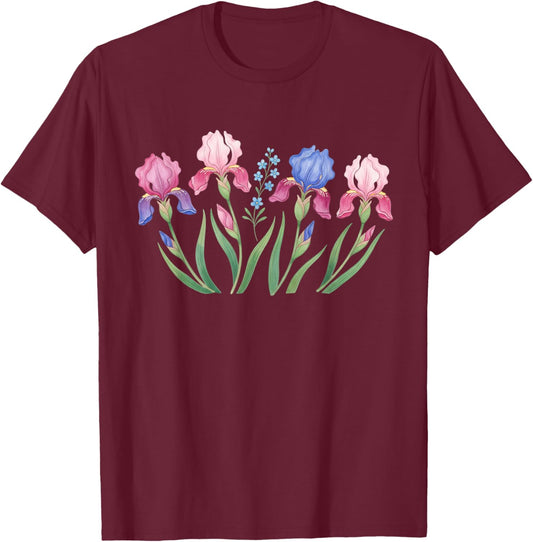 Iris Flower Bouquet Art Nature Outdoors T-Shirt - T-Shirt | Maroon