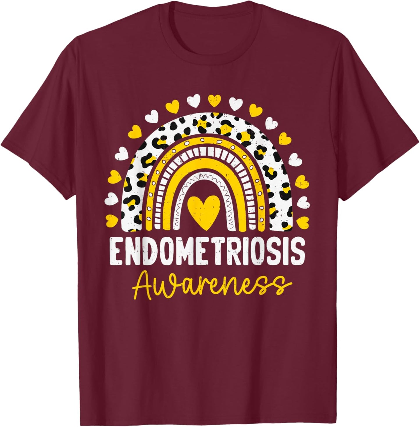 Endometriosis Awareness Rainbow Yellow Ribbon Endo Support T-Shirt - T-Shirt | Maroon