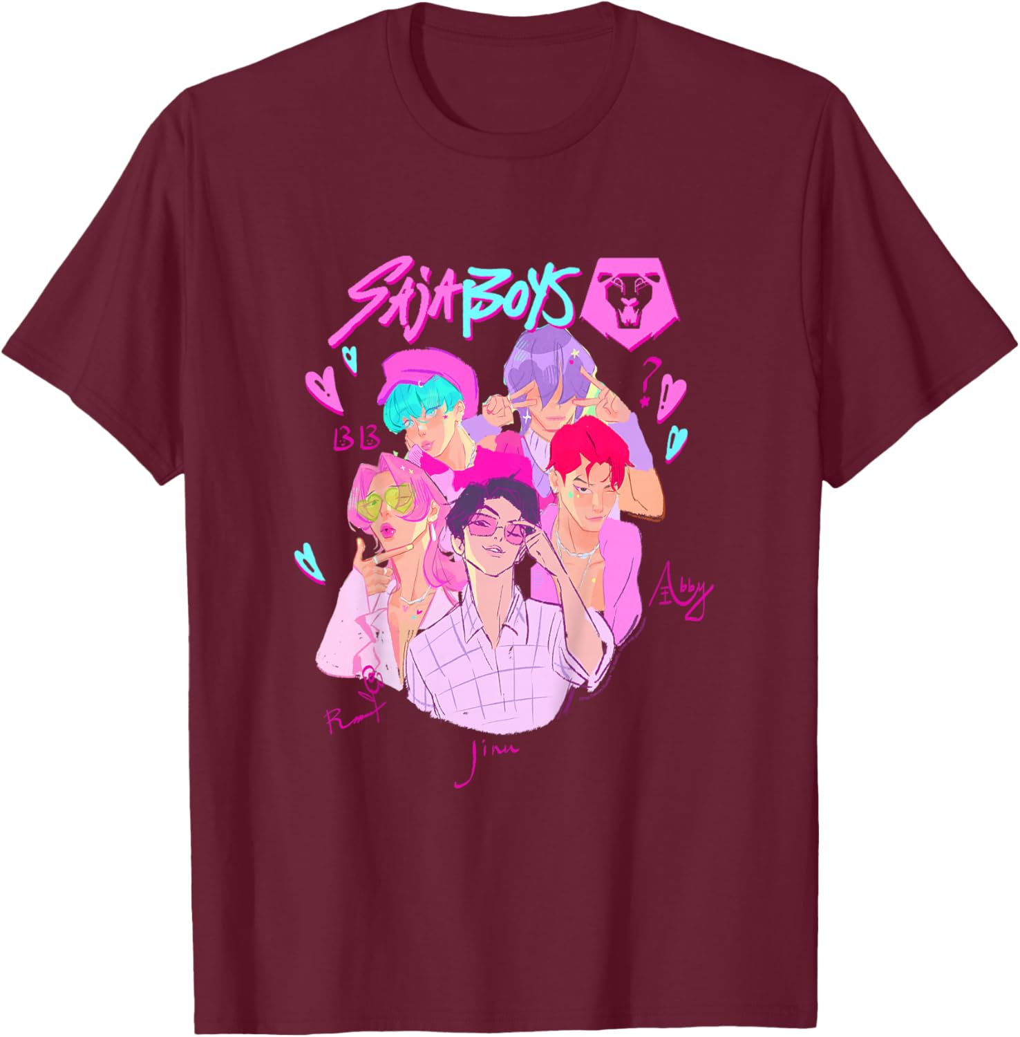 Kpop Demon Hunters Halloween Saja Boys Demon Group Portrait T-Shirt - T-Shirt | Maroon