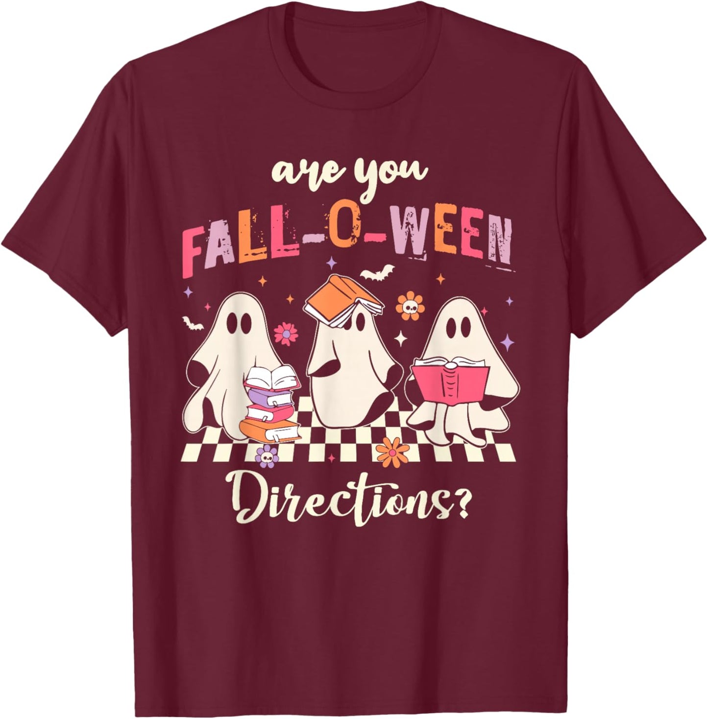 Retro are You Fall O Ween Directions Teacher Halloween Ghost T-Shirt - T-Shirt | Maroon