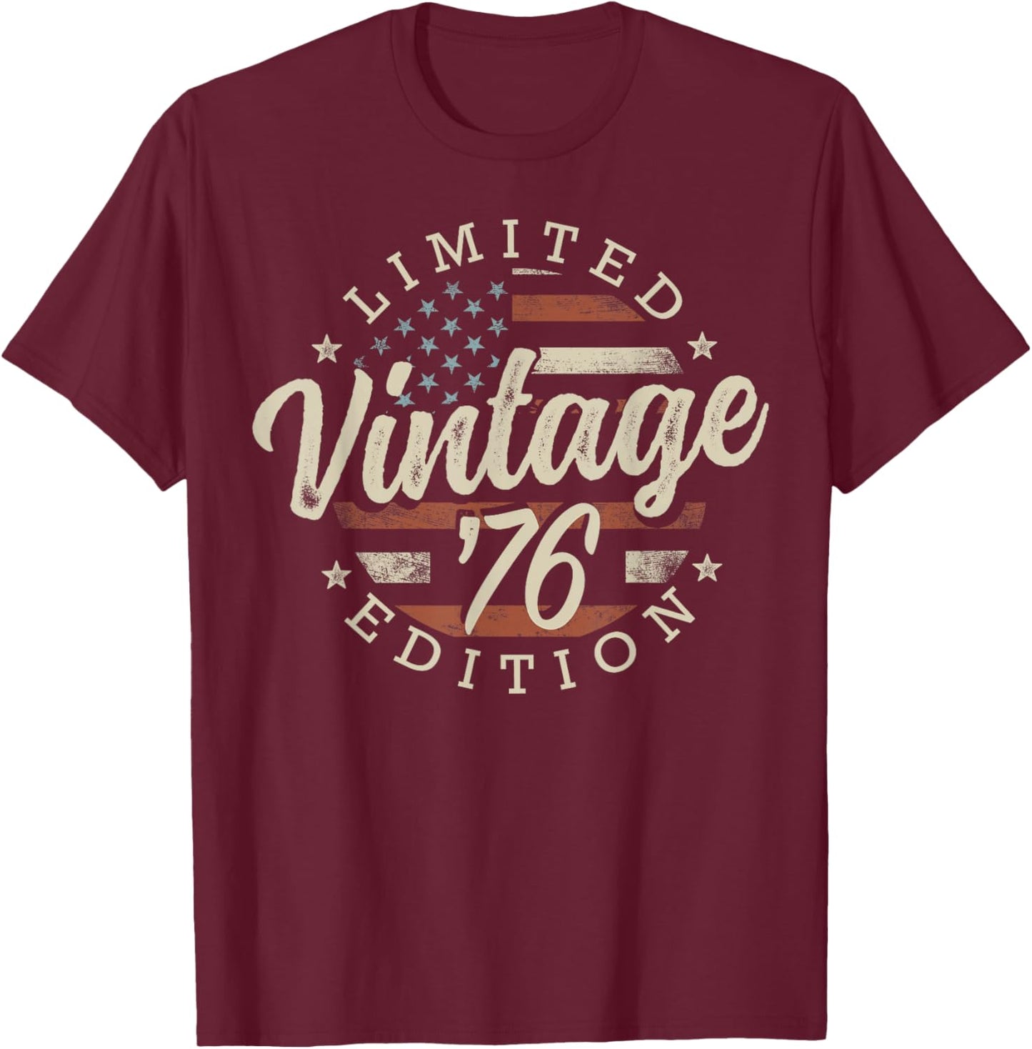 Vintage 1976 Limited Edition USA Flag 49th Birthday T-Shirt - T-Shirt | Maroon