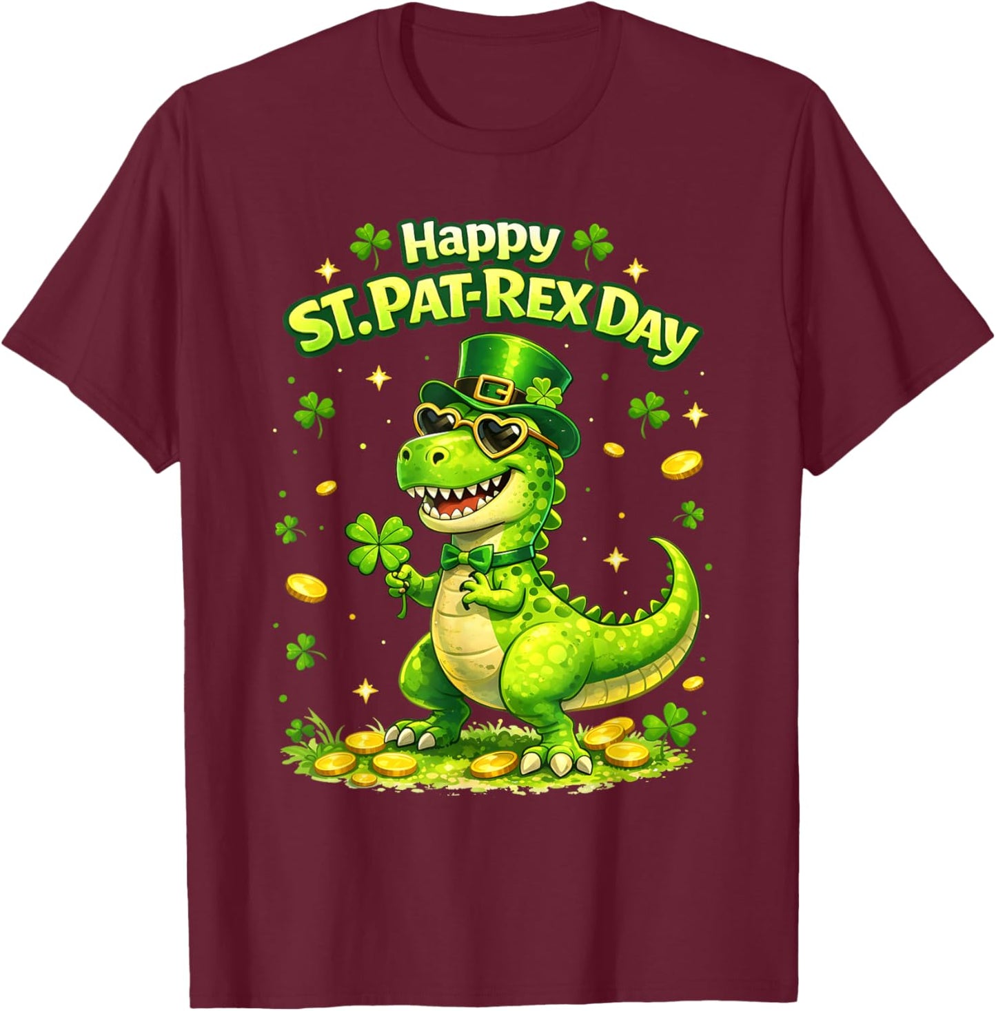 Happy St Pat T-rex Day Patricks Funny Dinosaur Men Women Kid T-Shirt - T-Shirt | Maroon