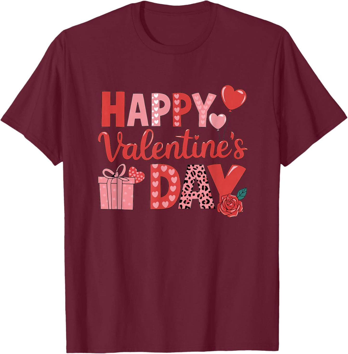 Happy Valentines Day 2026 Heart Love Valentine Men Women T-Shirt - T-Shirt | Maroon