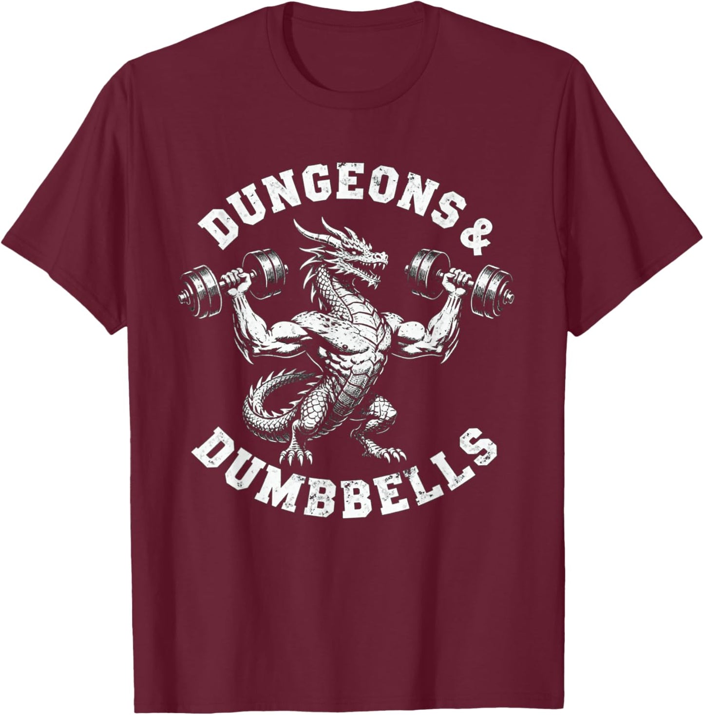 Dungeons and Dumbbells Gym Workout Fantasy T-Shirt - T-Shirt | Maroon