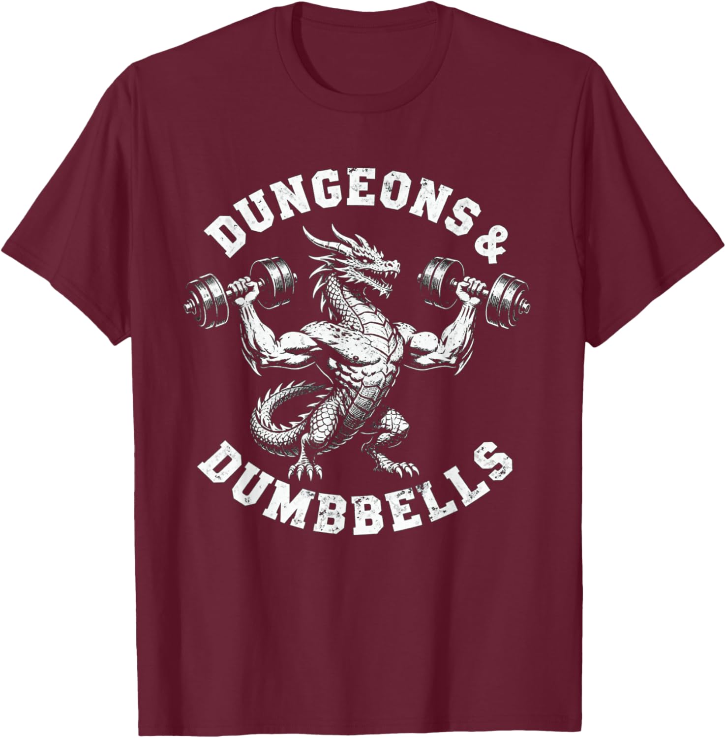 Dungeons and Dumbbells Gym Workout Fantasy T-Shirt - T-Shirt | Maroon