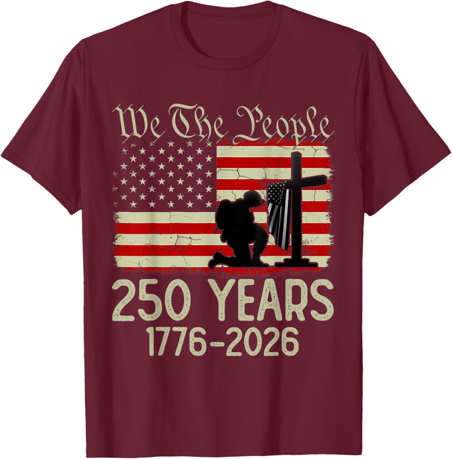 Flag Vintage 250 Years American 1776 2026 250th USA Birthday T-Shirt - T-Shirt | Maroon