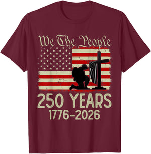 Flag Vintage 250 Years American 1776 2026 250th USA Birthday T-Shirt - T-Shirt | Maroon