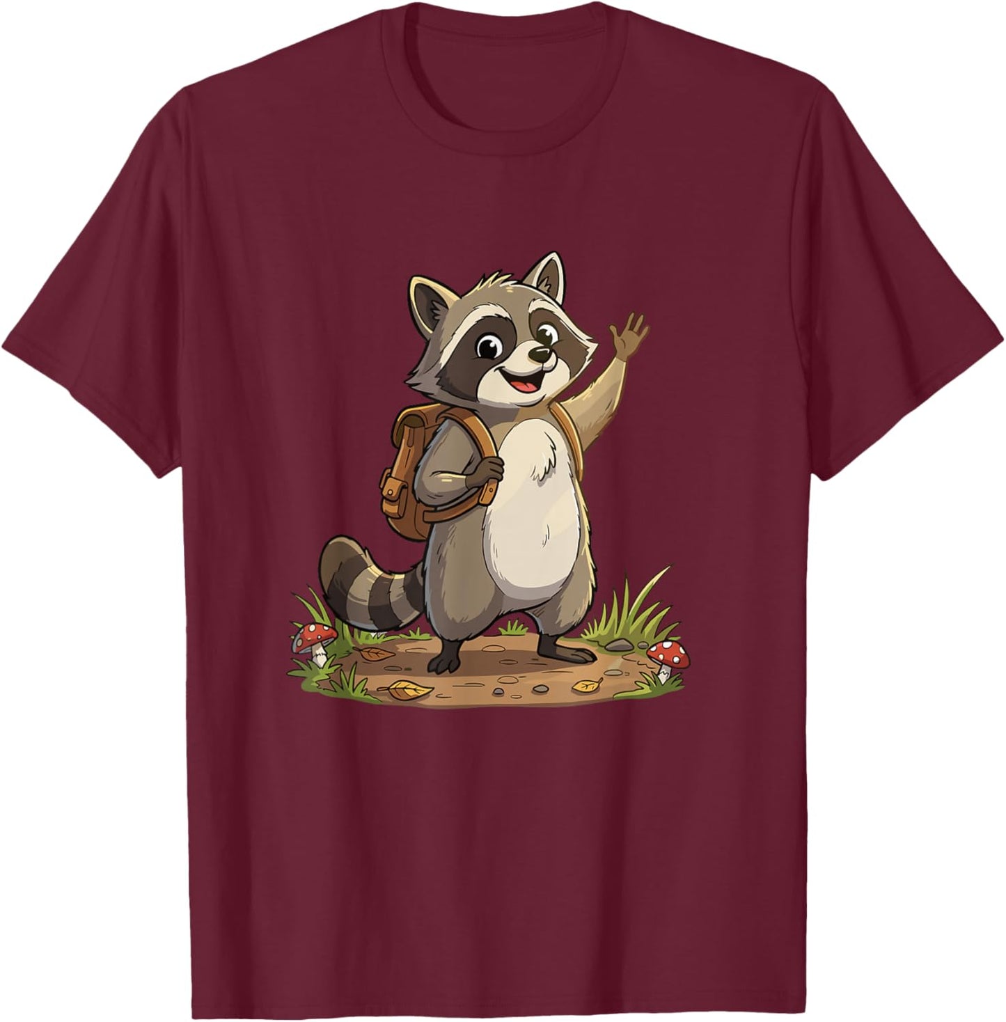 Adorable Backpack Raccoon Camping School Adventure T-Shirt - T-Shirt | Maroon