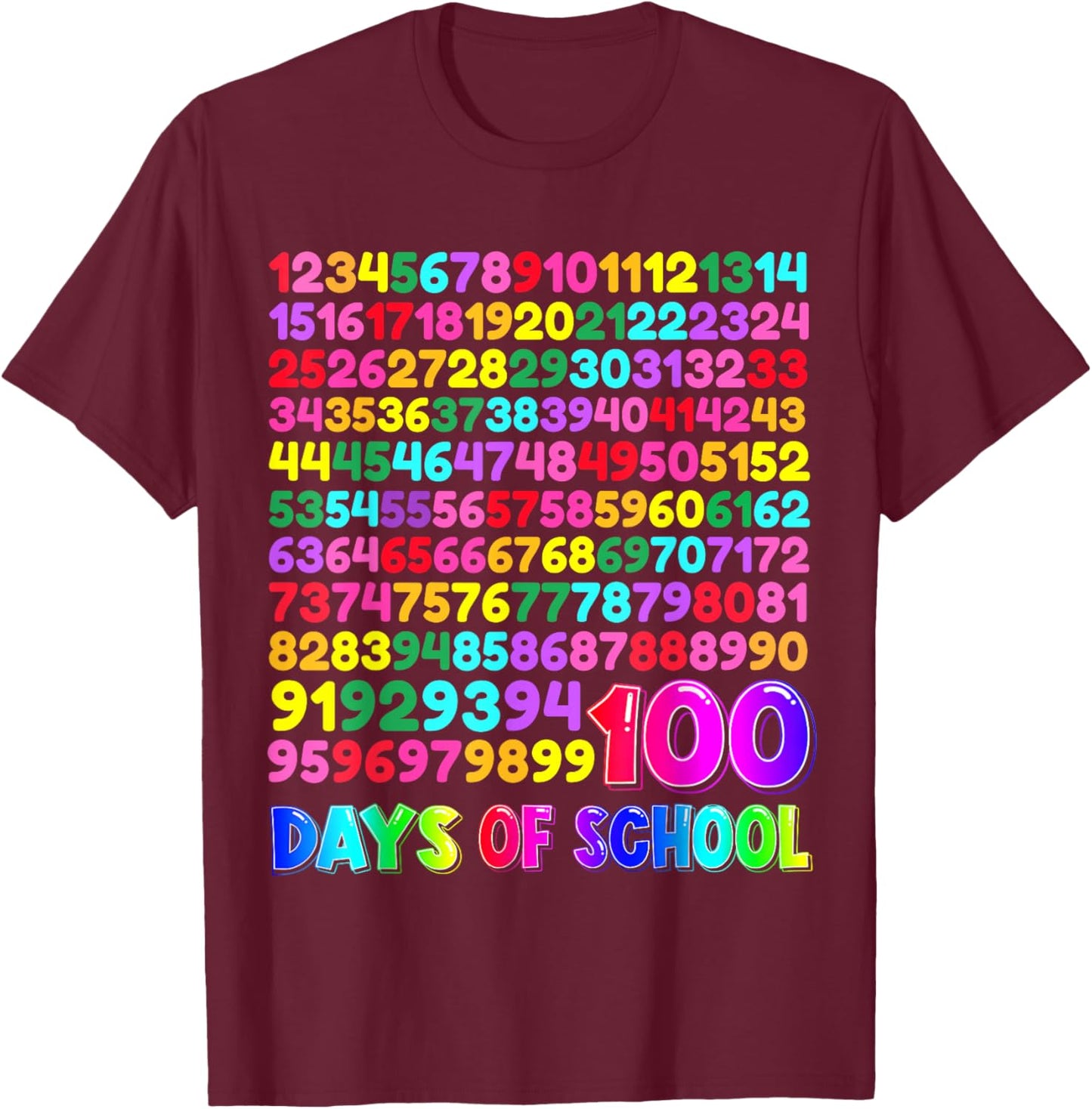 100th Day School Numbers Counting Celebration T-Shirt - T-Shirt | Maroon