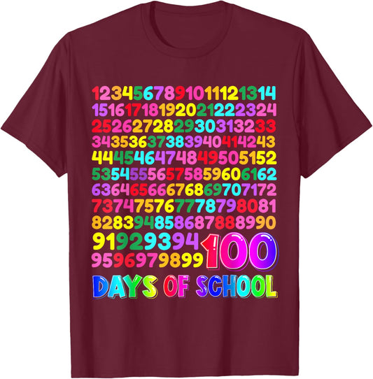 100th Day School Numbers Counting Celebration T-Shirt - T-Shirt | Maroon