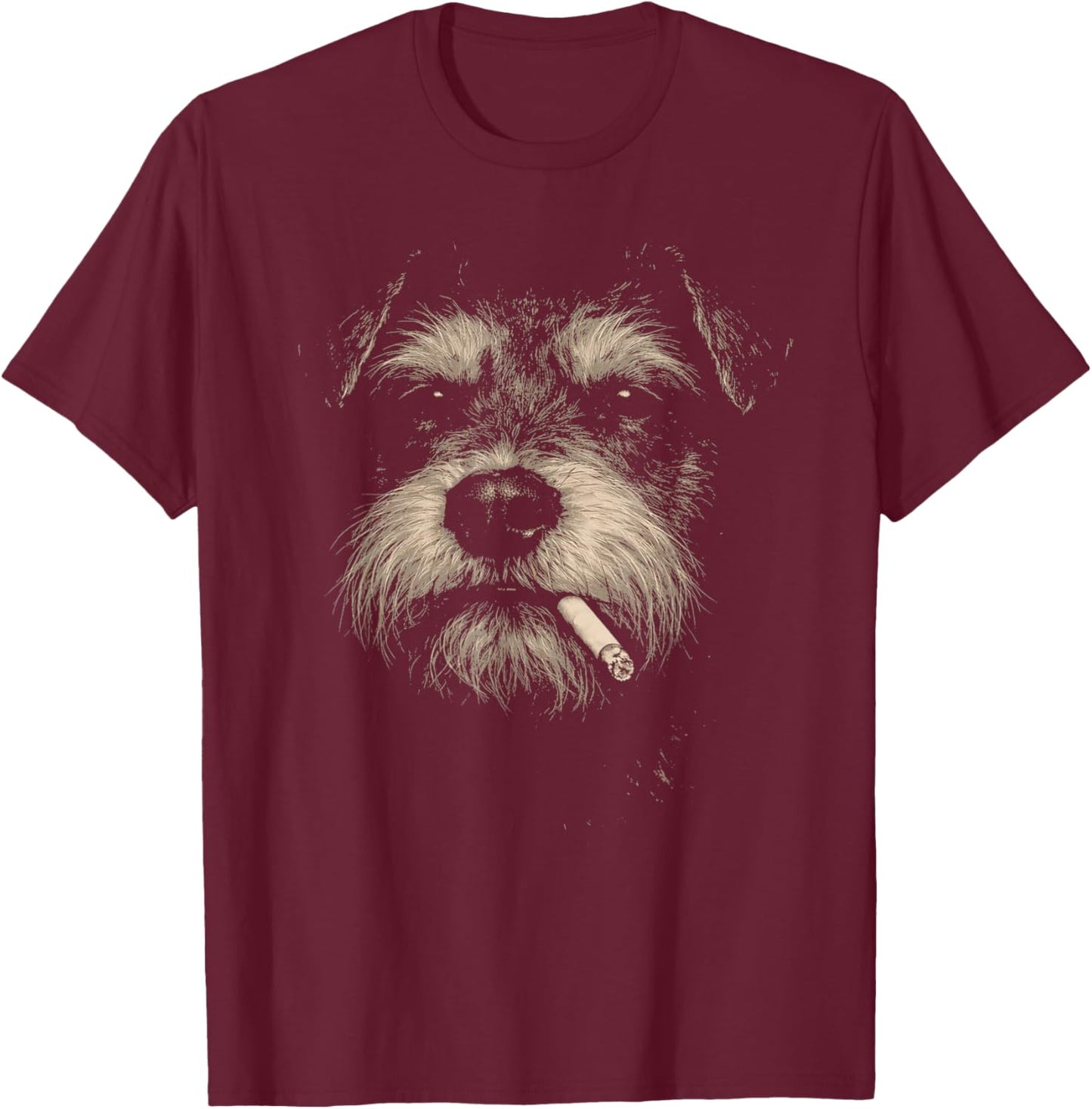 Dog Smoking Cigarette Funny Miniature Schnauzer Meme T-Shirt - T-Shirt | Maroon