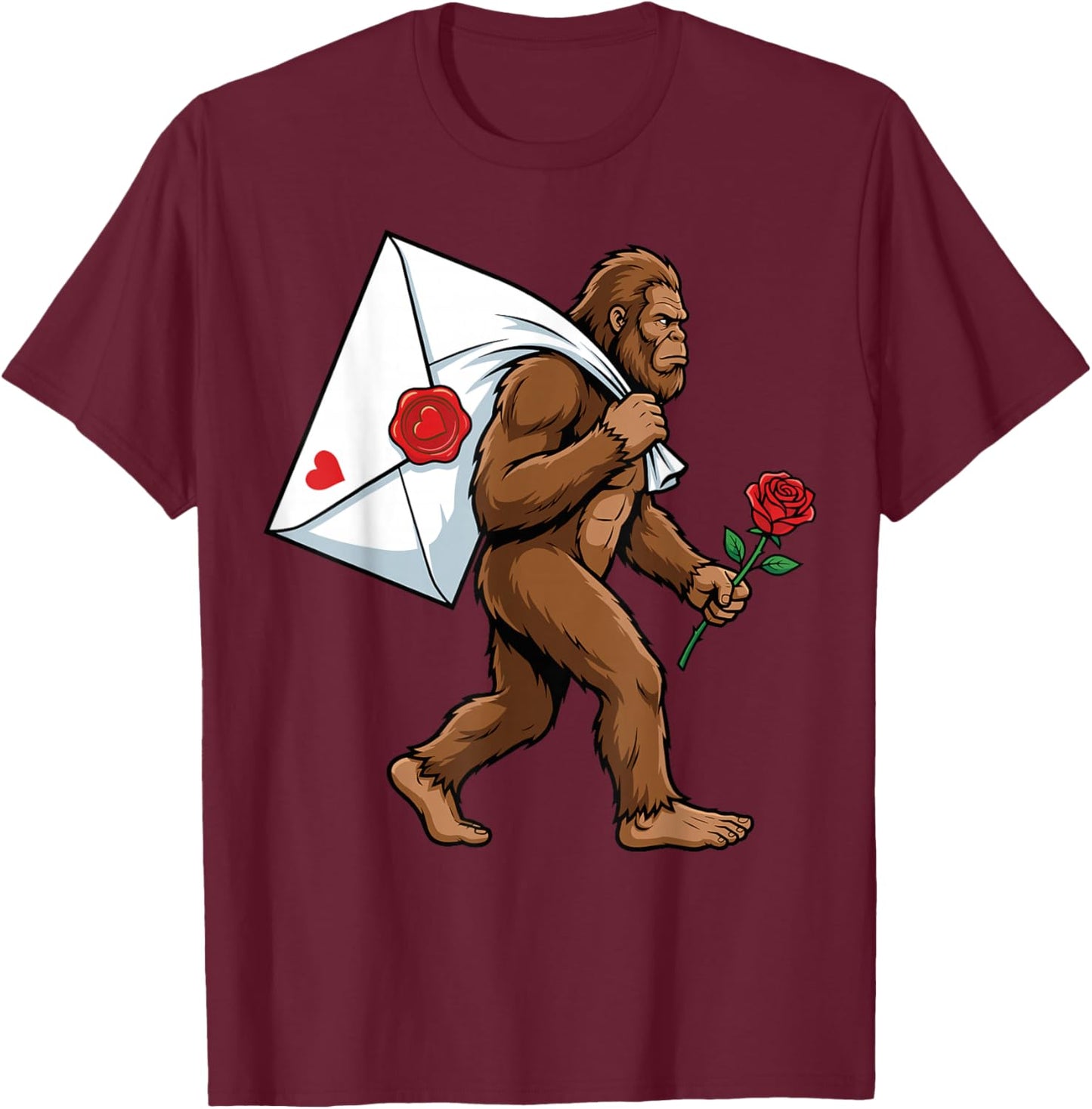 Funny Bigfoot Heart Love Valentines Day Boys Men T-Shirt - T-Shirt | Maroon