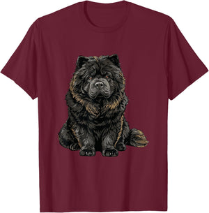 Black Chow Chow Dog Illustration T-Shirt - T-Shirt | Maroon