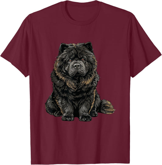 Black Chow Chow Dog Illustration T-Shirt - T-Shirt | Maroon