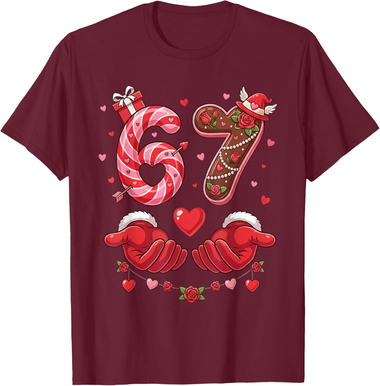 67 Valentine 6 7 Bruh Six Seven Meme Kids Boys Girls T-Shirt - T-Shirt | Maroon