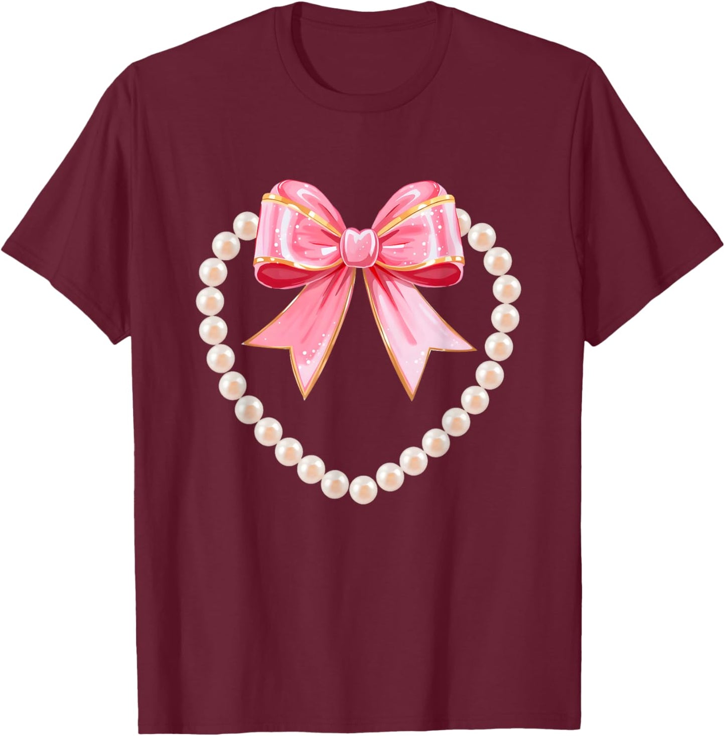 Valentines Day Hearts Coquette Bow Women Girls Boys T-Shirt - T-Shirt | Maroon