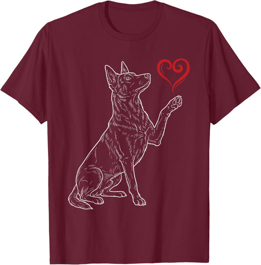 Belgian Malinois Lover Dog Art Holding Heart Valentines T-Shirt - T-Shirt | Maroon