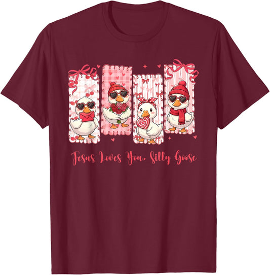Just A Lovely Goose Cute Silly Goose Valentine's Day T-Shirt - T-Shirt | Maroon