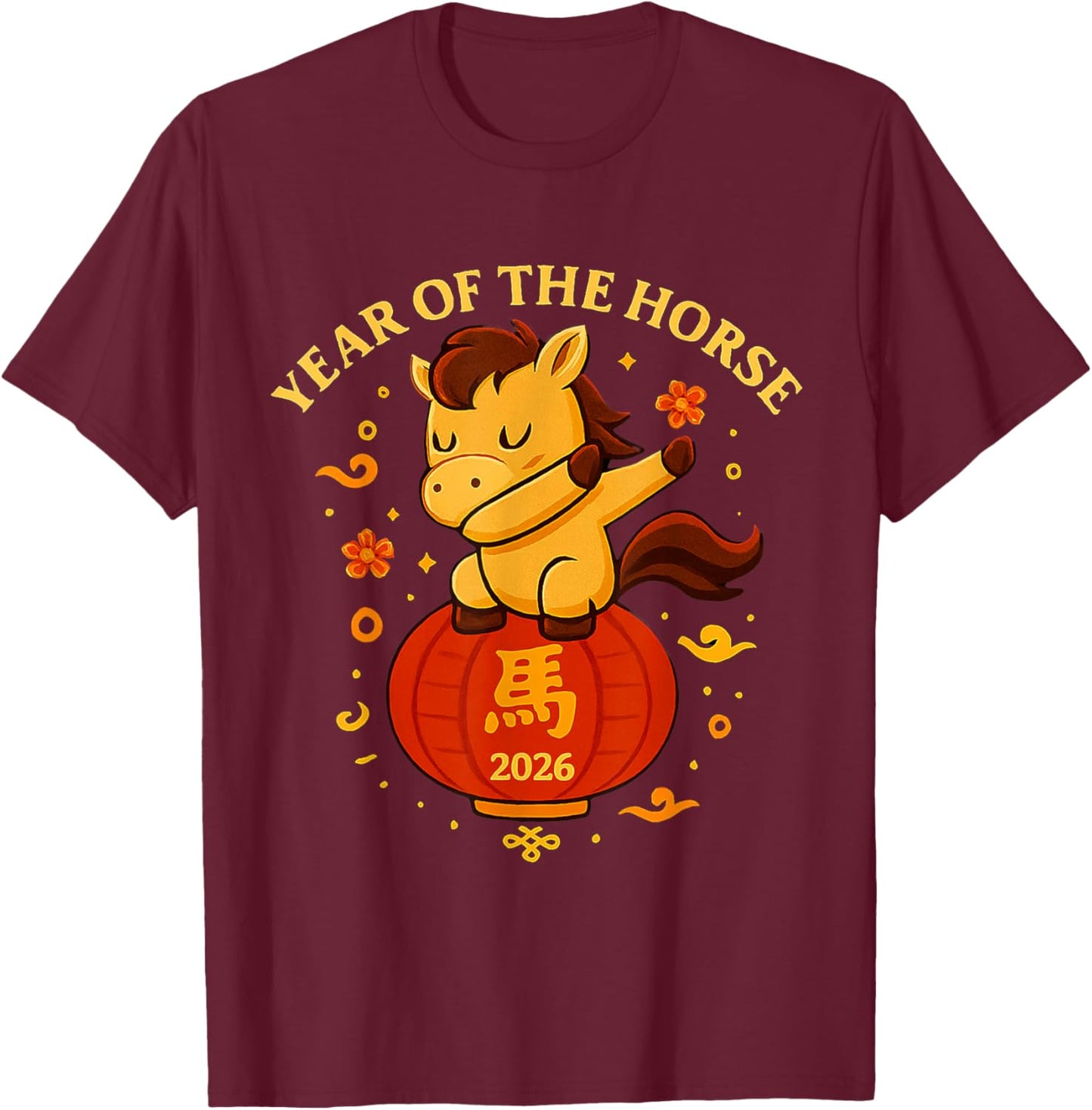 Kids Chinese New Year of The Horse Dabbing Cute Lunar 2026 T-Shirt - T-Shirt | Maroon