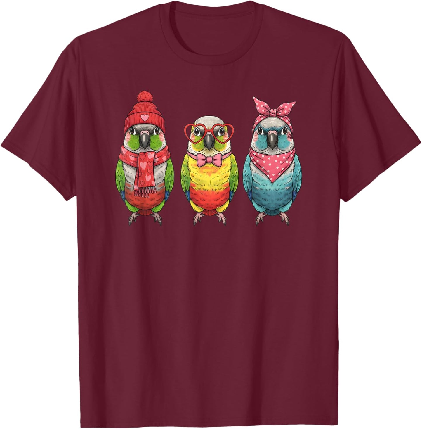 Retro Green Cheek Conure Cute Valentine Bird T-Shirt - T-Shirt | Maroon