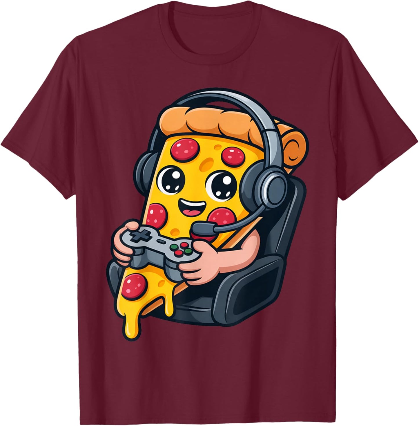 Pizza Gamer Headphone Controller Funny Food T-Shirt - T-Shirt | Maroon