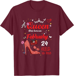 February 24 Birthday This Queen was Born on February 24th T-Shirt - T-Shirt | Maroon