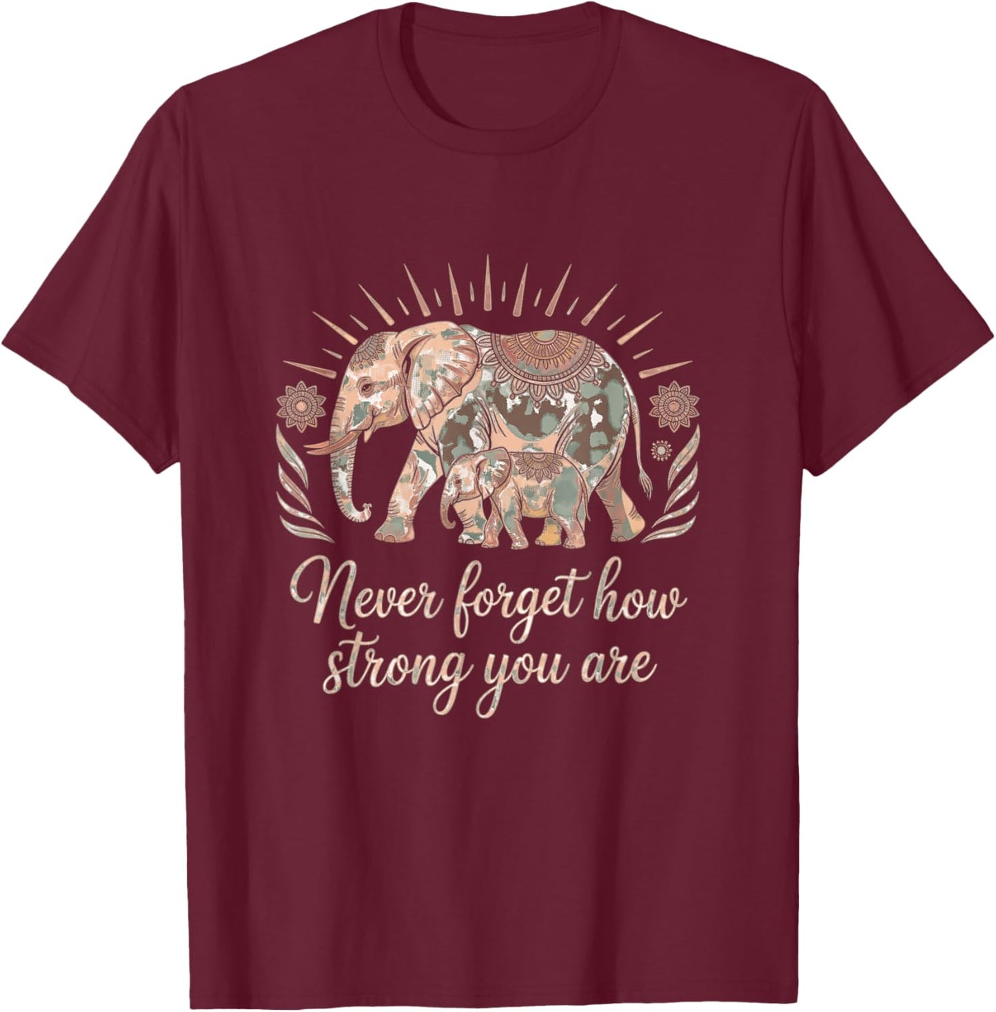 Boho Elephant Strength and Resilience Affirmation T-Shirt - T-Shirt | Maroon