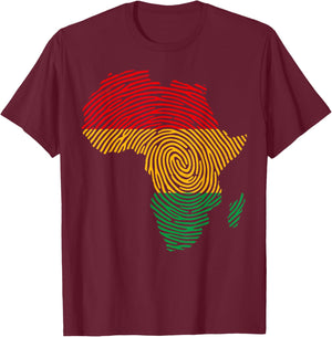 African Heritage Fingerprint Map Roots Pride Graphics T-Shirt - T-Shirt | Maroon