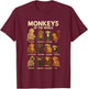 Monkeys of The World Cute Primate Species Cartoon Shirt T-Shirt - T-Shirt | Maroon