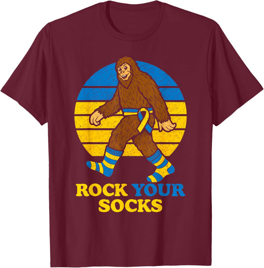 Rock Your Socks Sasquatch World Down Syndrome Day Men Boys T-Shirt - T-Shirt | Maroon