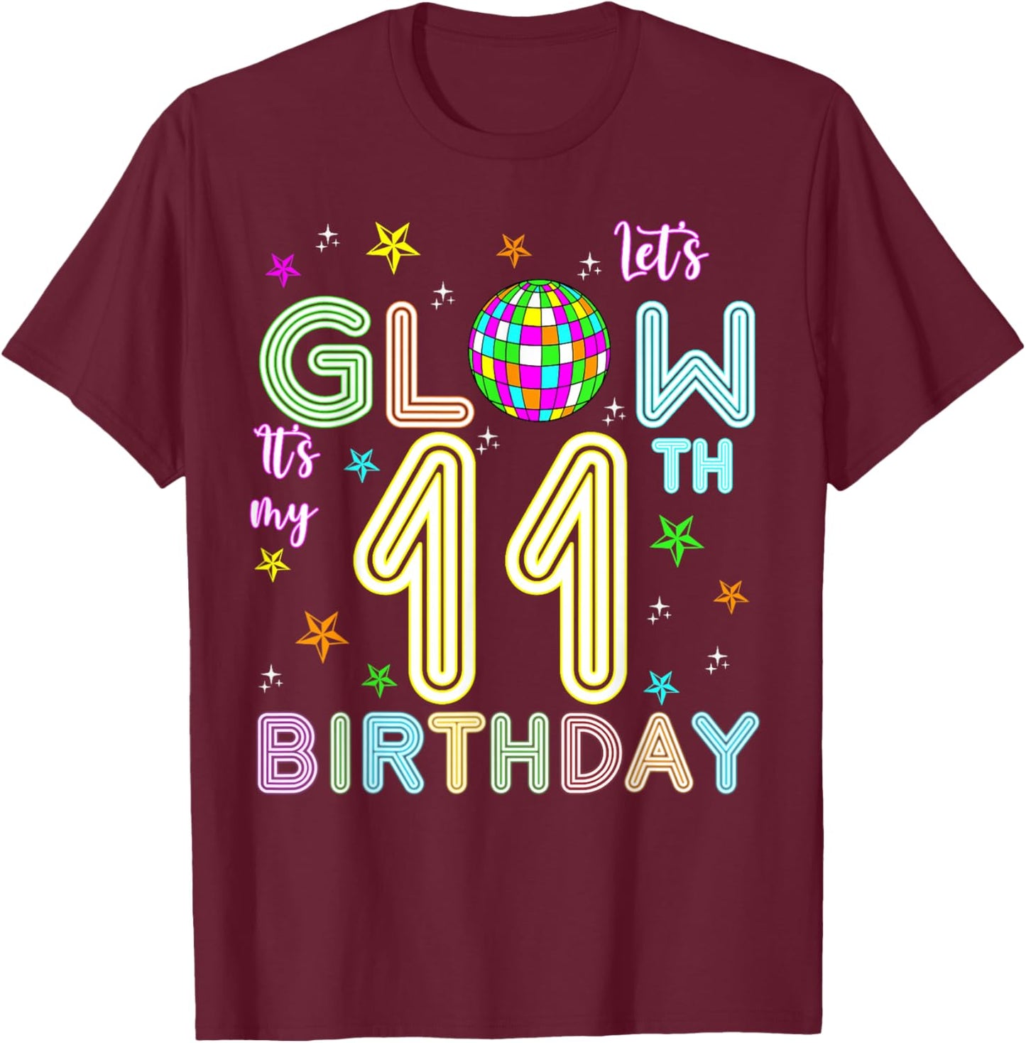 It's My 11th Birthday Glowing 80s 11 Year Old T-Shirt - T-Shirt | Maroon