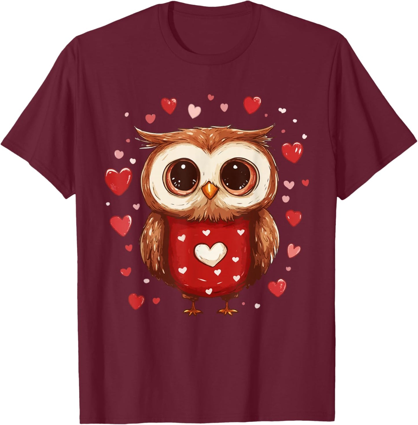Owl Lover Heart Girls Valentine’s Day Women Owl T-Shirt - T-Shirt | Maroon