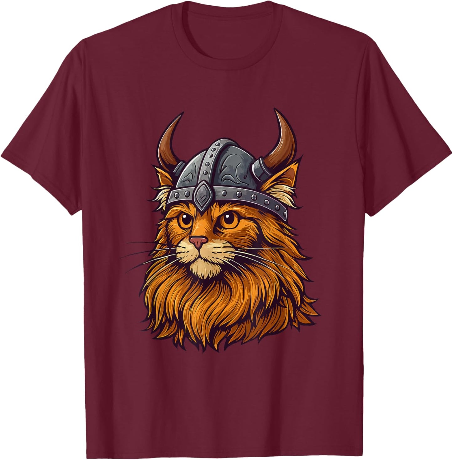 Funny Viking Cat in Helmet Cute Cat Lover T-Shirt - T-Shirt | Maroon
