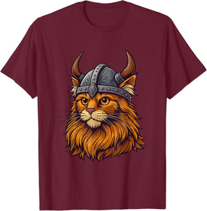 Funny Viking Cat in Helmet Cute Cat Lover T-Shirt - T-Shirt | Maroon