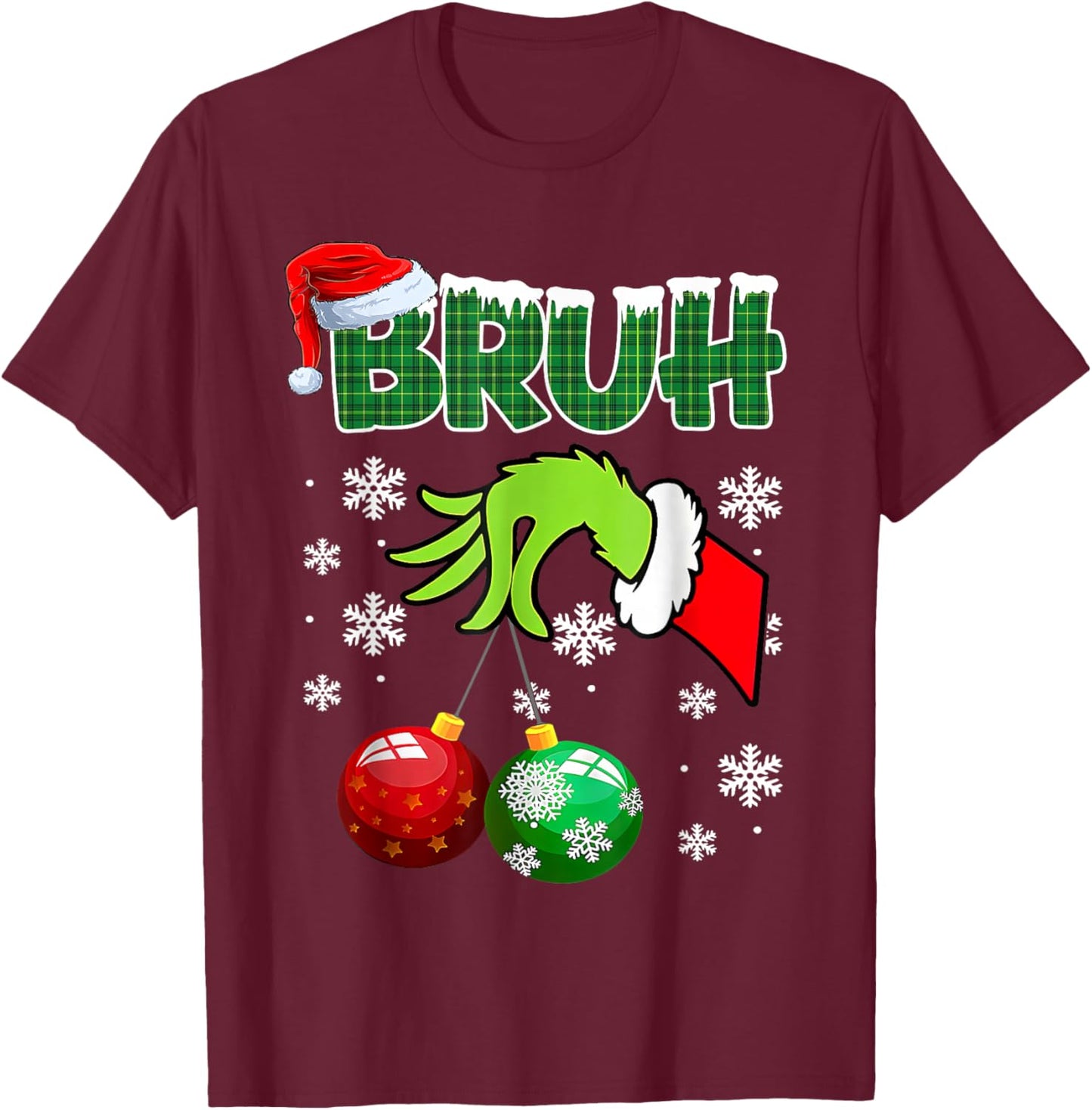 Xmas Bruh Funny Saying Teens Boys Kids Christmas Pajamas T-Shirt - T-Shirt | Maroon