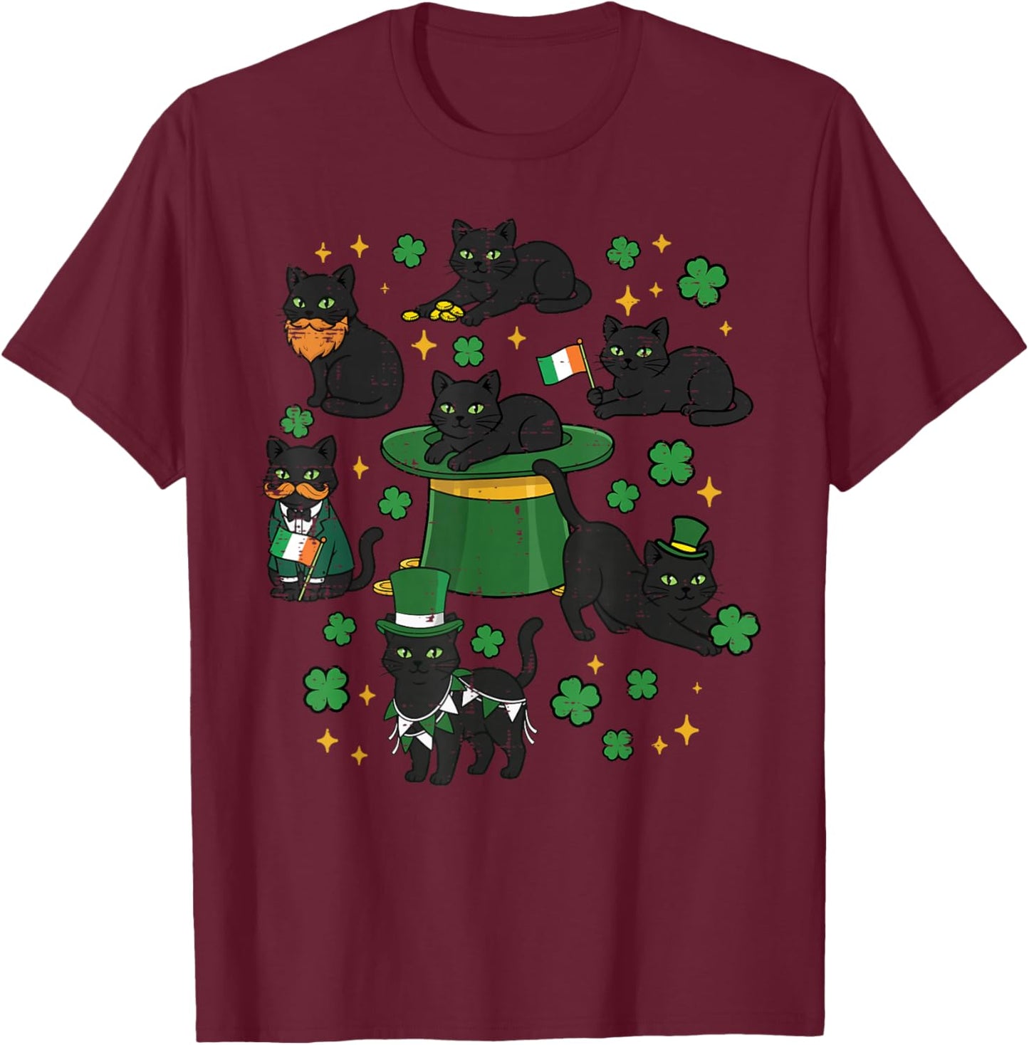 St Patricks Day Black Cats Saint Paddys Kitten Women Men Kid T-Shirt - T-Shirt | Maroon