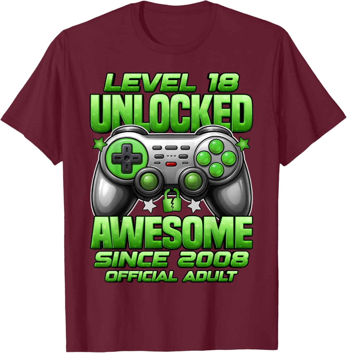 Official Adult Level 18 Unlocked Boys 18th Birthday Boy T-Shirt - T-Shirt | Maroon