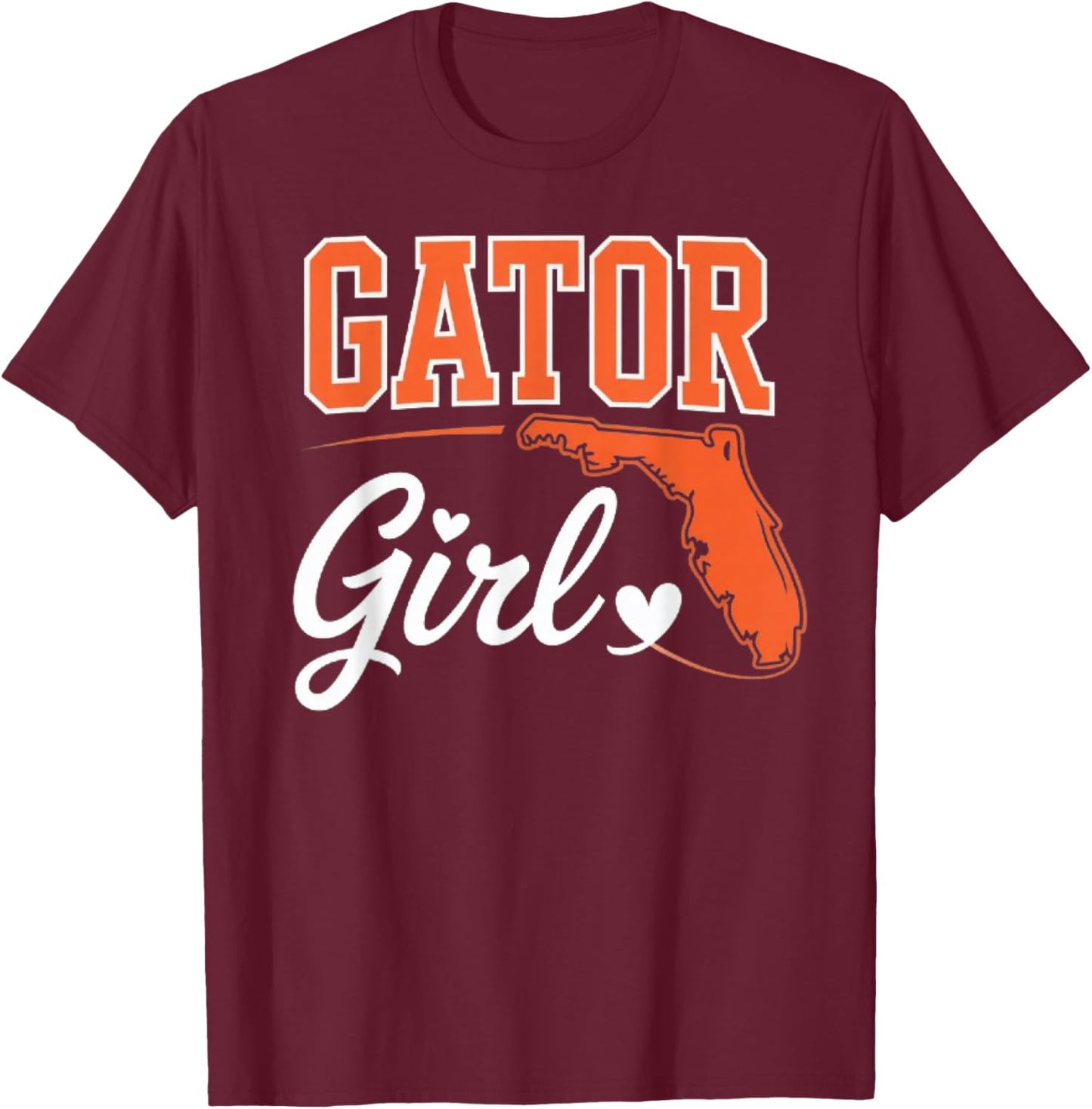Gator Girl Florida Heart Map Shape Souvenir Gift T-Shirt - T-Shirt | Maroon