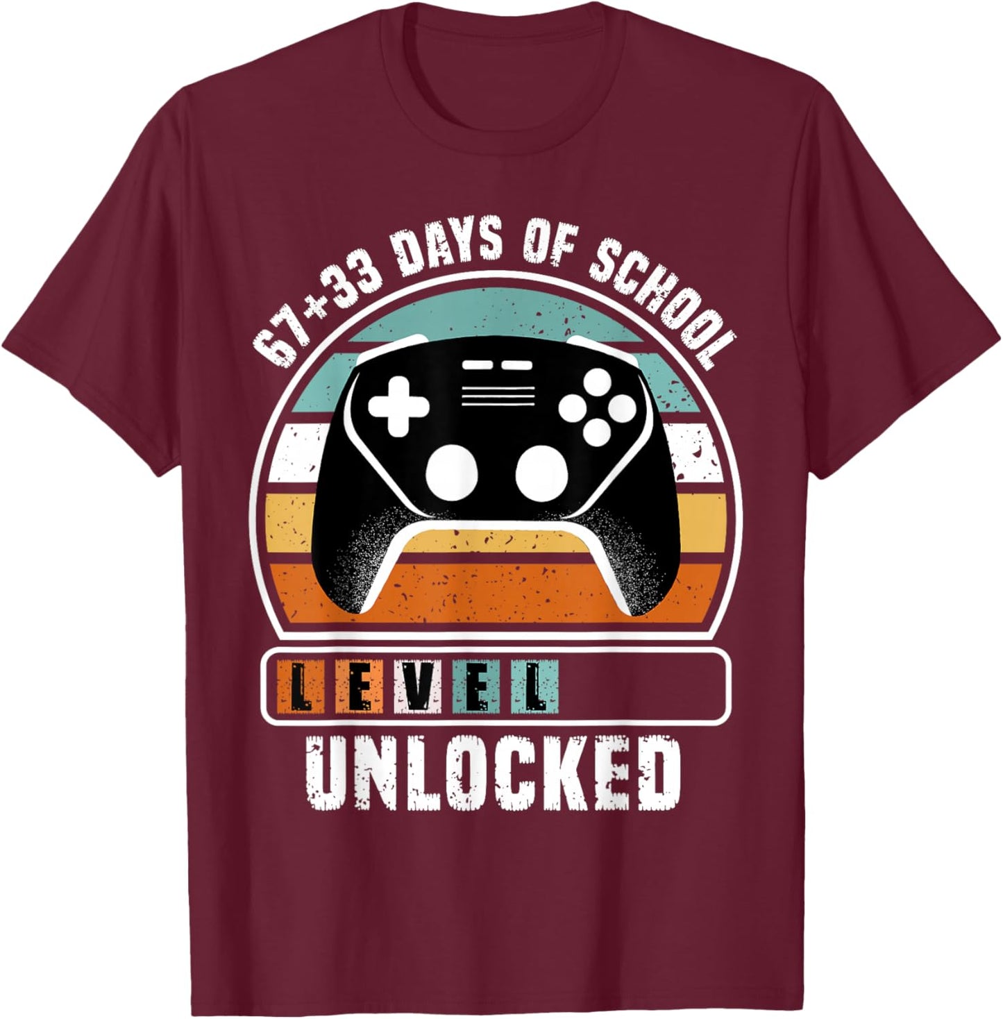 Funny 100 Days of School 67+33 Level Unlocked Gamers Boys T-Shirt - T-Shirt | Maroon