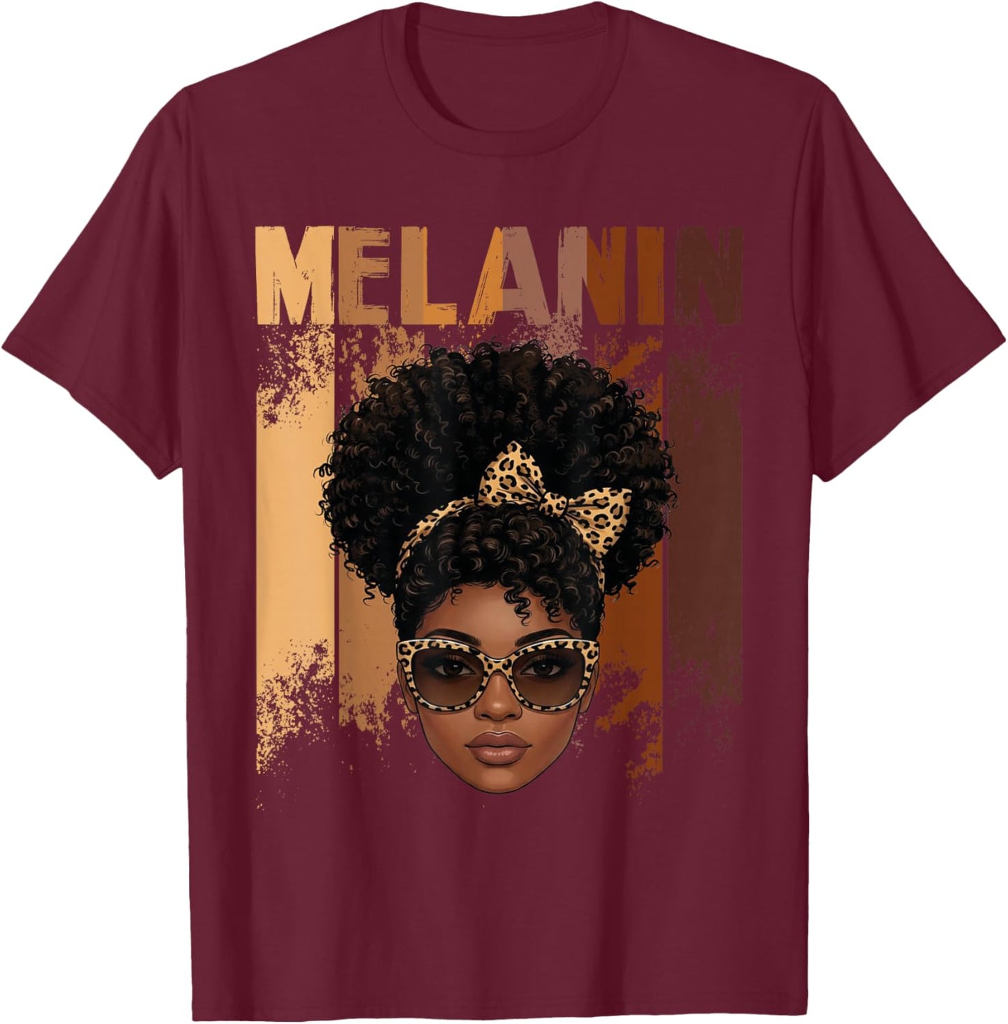 Afrocentric Pride Melanin Queen with Leopard Black History T-Shirt - T-Shirt | Maroon