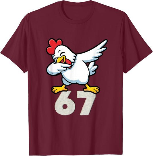 Funny Dabbing Chicken 6 7 Shirt – Kids 67 Farm Six Seven T-Shirt - T-Shirt | Maroon