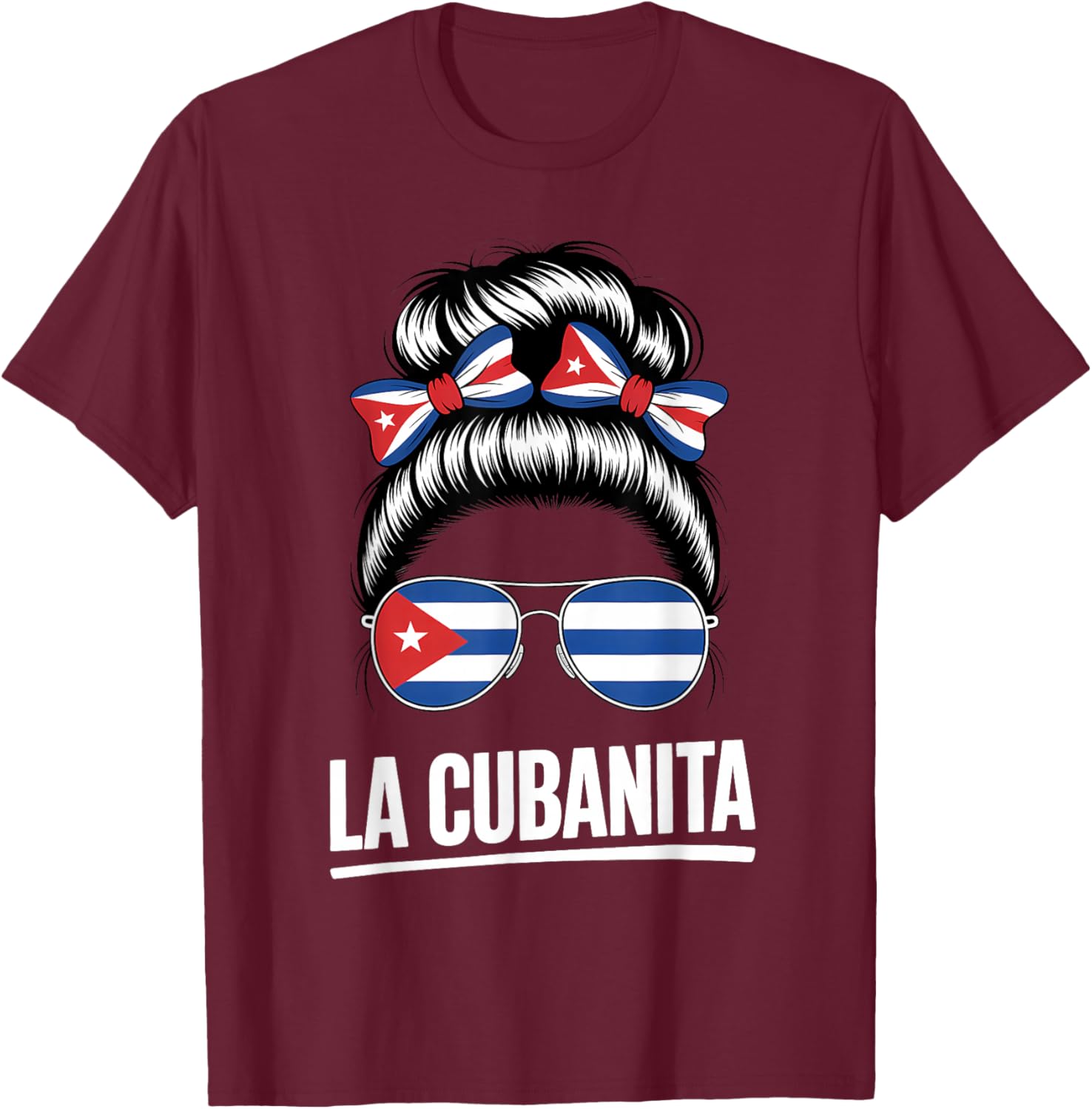 La Cubanita Cuban Flag Hair Bow Glasses T-Shirt - T-Shirt | Maroon