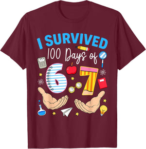100 Days of School Teacher Boy Kid I Survived 100 Days of 67 T-Shirt - T-Shirt | Maroon