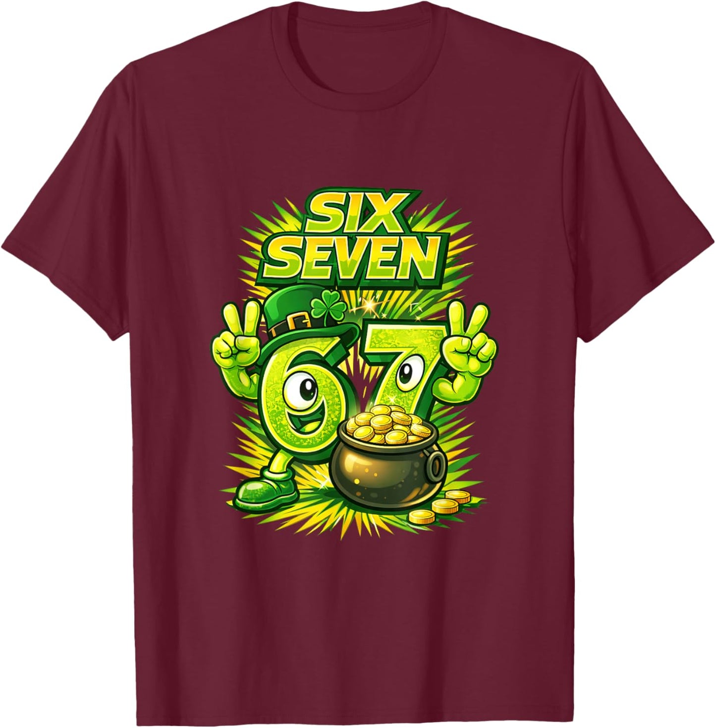 Six Seven 6 7 St Patricks Day 67 Paddys Meme Boys Kids Youth T-Shirt - T-Shirt | Maroon