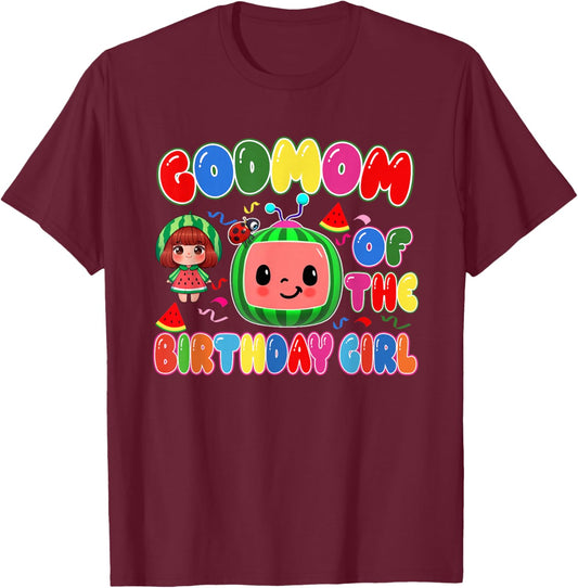 GodMom of The Birthday Girl Melon Family Matching Funny T-Shirt - T-Shirt | Maroon