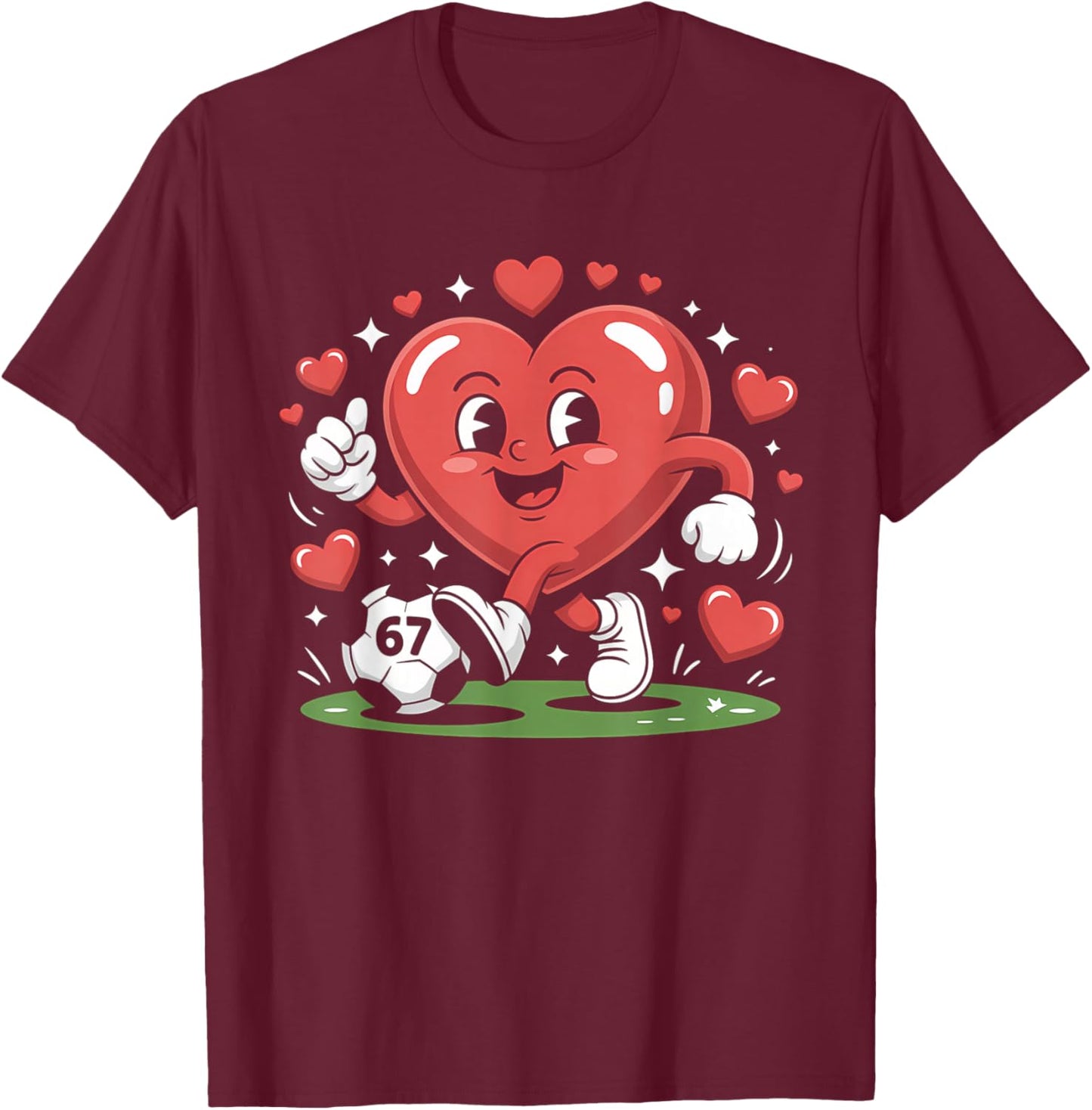 Funny Soccer Heart 67 Meme Valentine's Day Pajamas Boys T-Shirt - T-Shirt | Maroon